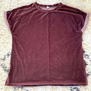Wishlist Purple Velvet Rolled Short Sleeve Crew Neck Top